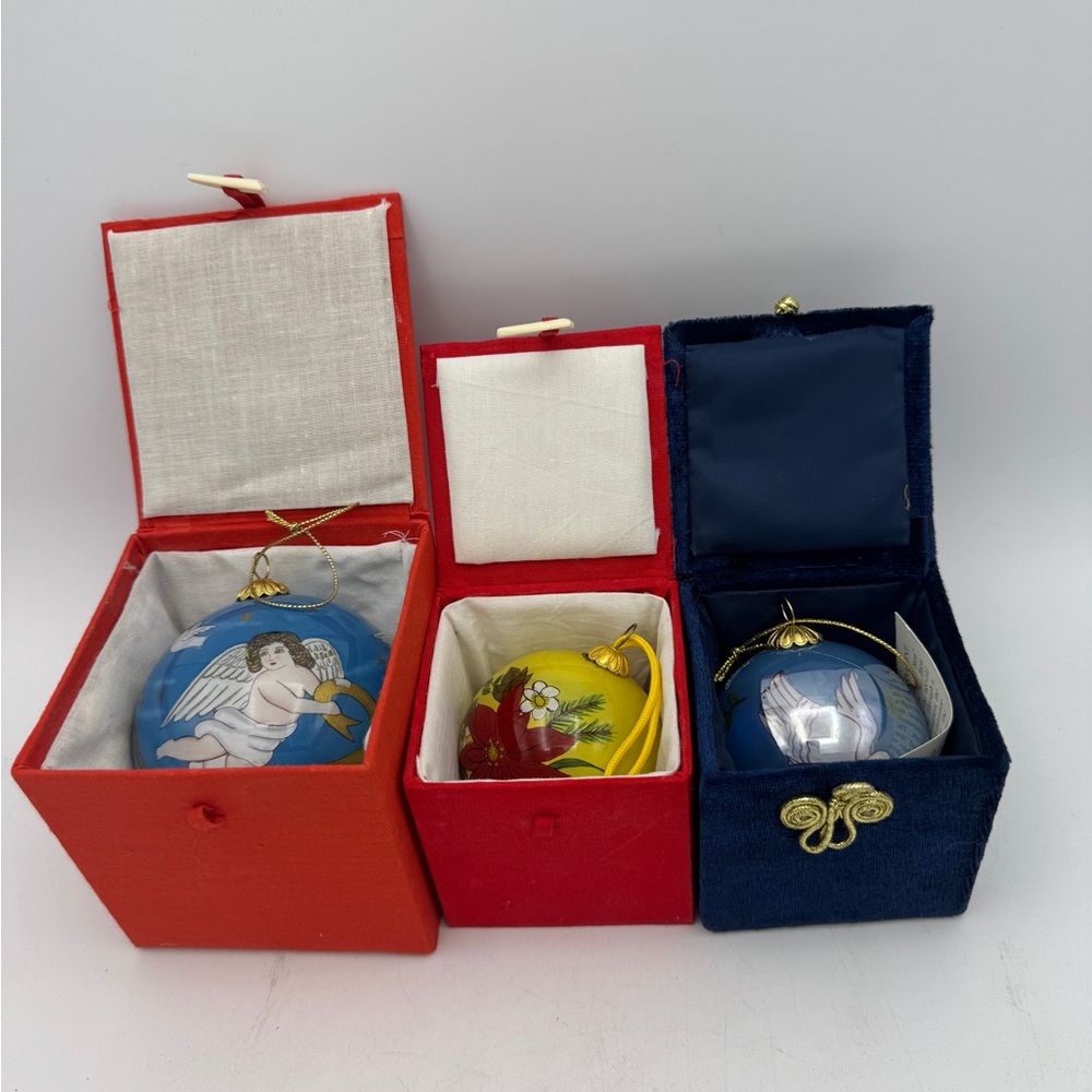 3x Pier One Li Bien Ornament Peace on Earth Dove 01 05 Hand Painted Glass Box